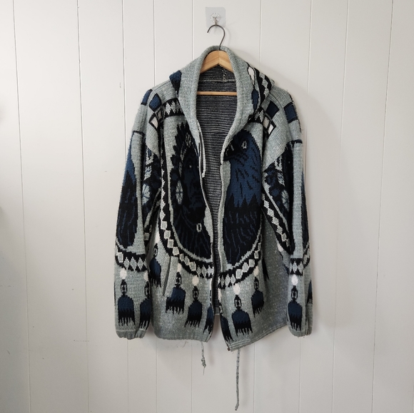 Vintage First Nations Chief Eagle Zip Sweater Hoodie Indigenous 90s 1990s Mens - Picture 2 of 8